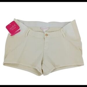 ISABEL MATERNITY EXPANDABLE SIDE PANELS MIDI SHORTS CREAM